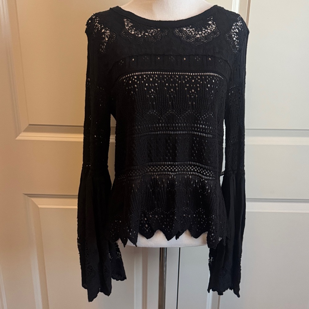 Free People Black Lace Blouse Sz XS